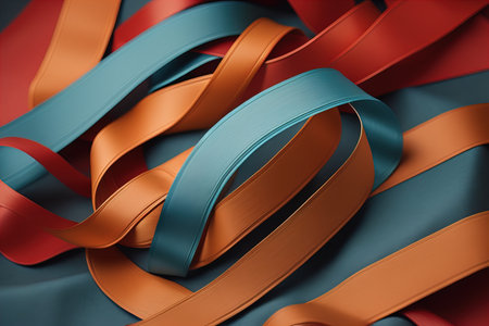 Shiny satin ribbon in brown color isolated on white background. ai generativeの素材