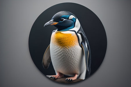 Cute penguin standing in front of solid color background. ai generativeの素材