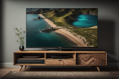 TV on the wooden cabinet in modern living room. ai generativeの素材