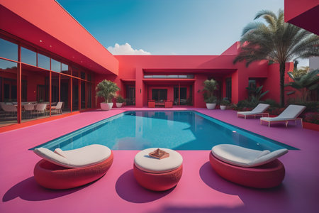 Swimming pool in a modern villa, ai generativeの素材