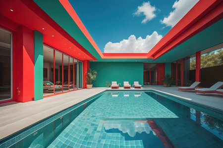 Swimming pool in a modern villa, ai generativeの素材