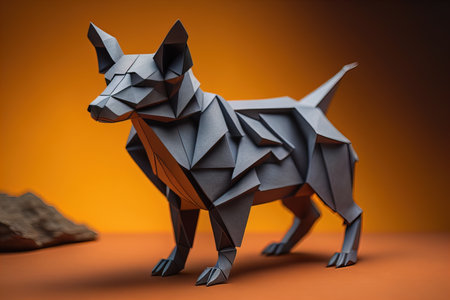 Paper origami animal isolated on solid color background. ai generativeの素材