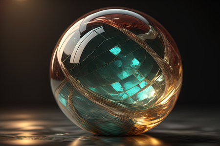 Transparent crystal ball on a wooden table. ai generativeの素材