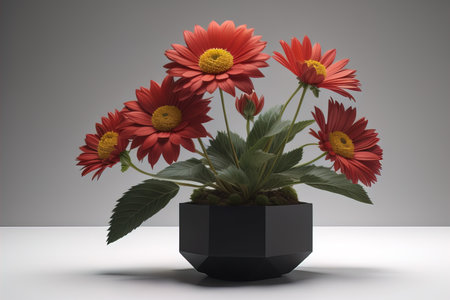 Flowers in a pot on a solid color background. ai generativeの素材
