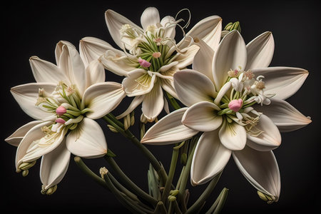 Bouquet of snowdrops on a black background. Studio photography. ai genrativeの素材