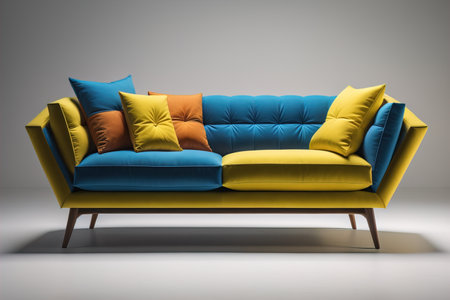 A creative, colourful, and stylish sofa in the interior, AI generatedの素材