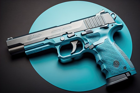 Semi-automatic handgun on a solid color background. Close-up. ai generativeの素材