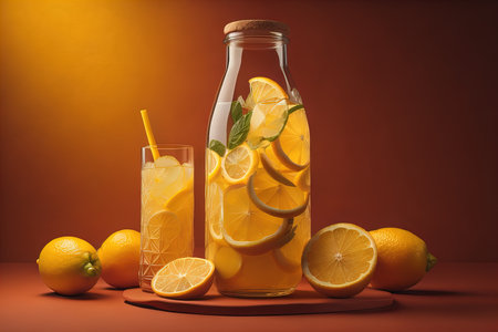 Glass of lemonade with fresh lemons. ai generativeの素材