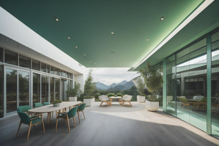 Interior of a modern house, living room and terrace. generative aiの素材