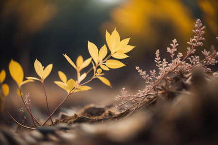 Beautiful autumn leaves in the forest at sunset. Selective focus. generative aiの素材
