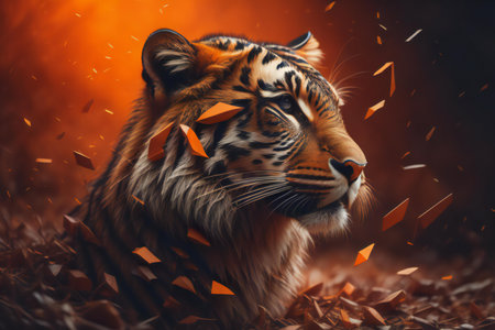 Close-up portrait of a tiger in the forest. generative aiの素材