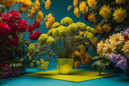 Flowers in vase on blue background. generative aiの素材
