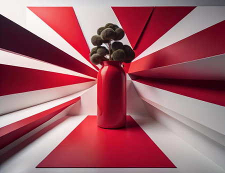 red vase with flowers on the abstract background. generative aiの素材