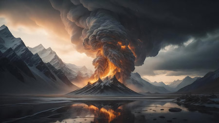 a volcano eruption in the Himalayas. generative aiの素材
