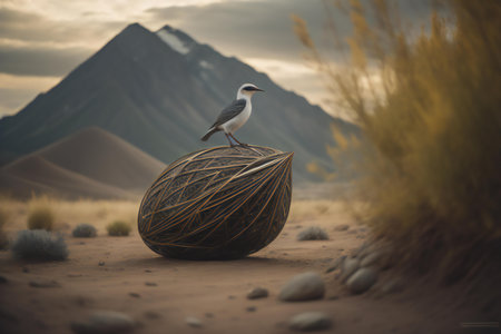 Coconut with a seagull in the desert. generative aiの素材