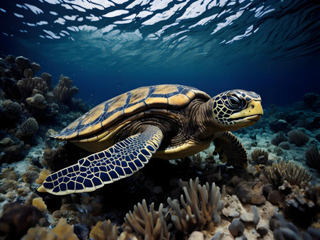 Hawaiian Green Sea Turtle, Eretmochelys imbricata in the Red Sea. generative aiの素材