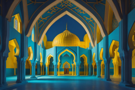 islamic mosque in blue and yellow color. ai generatedの素材
