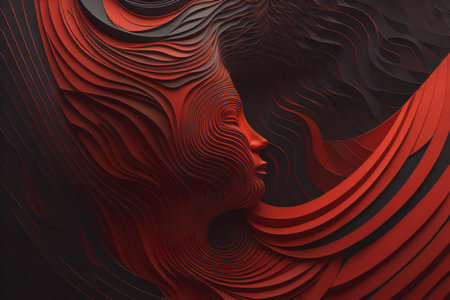 Abstract female face in red and black colors. generative aiの素材