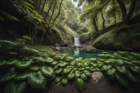 Waterfall in the jungle, generative aiの素材
