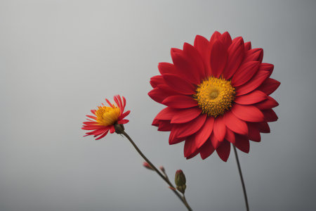 Red dahlia flower on a gray background. generative aiの素材