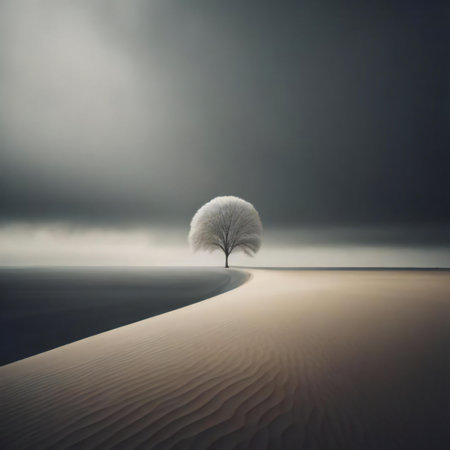 A lonely tree in the middle of a sand dune in the desert. generative aiの素材