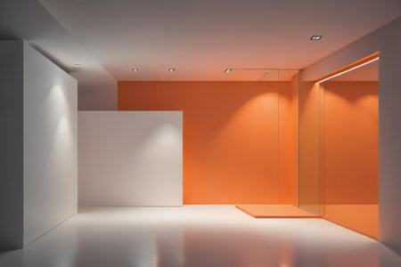 Contemporary interior with orange walls and door. generative aiの素材