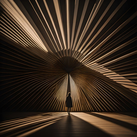 a woman standing in a tunnel of golden rays. generative aiの素材