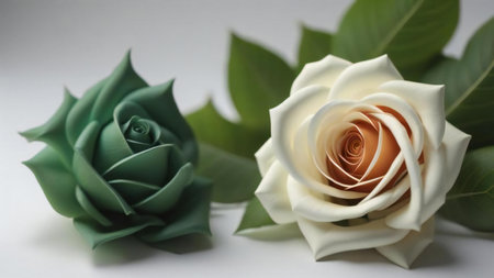 white and green rose on white background. generative aiの素材