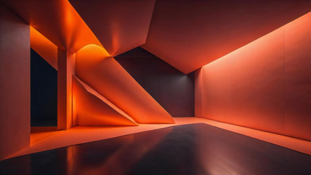 Abstract empty room interior with concrete floor and neon lights. generative aiの素材