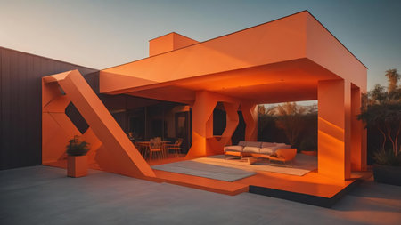 modern cozy house in the desert. Sunset. generative aiの素材