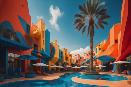 Swimming pool in a hotel resort. generative aiの素材