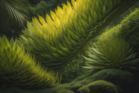 Tropical plants in the botanical garden, close-up. generative aiの素材