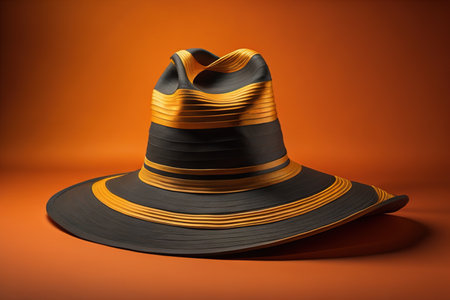 Black and gold hat on orange background. generative aiの素材