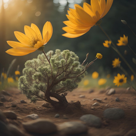 beautiful yellow flowers in the garden - vintage effect style pictures. generative aiの素材