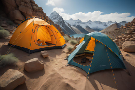 Camping in the desert. Camping in the mountains. Travel concept. generative aiの素材