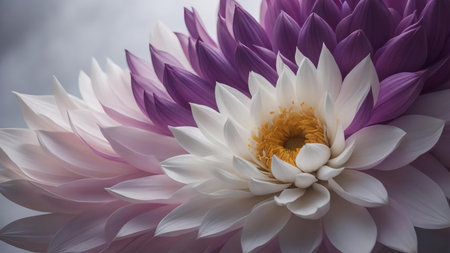 Close up of white and purple dahlia flower with blurred background. generative aiの素材