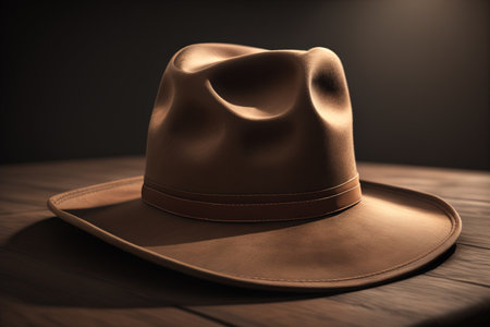 Cowboy hat on wooden table. Vintage style. Selective focus. generative aiの素材