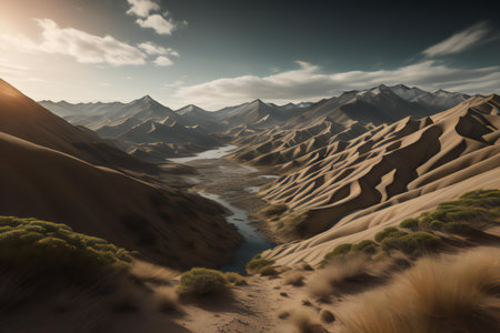Desert landscape with river and sand dunes. generative aiの素材