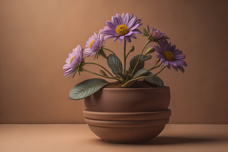 Flowers in a pot on a solid color background. ai generativeの素材