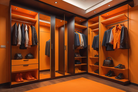 Wardrobe with clothes in the room. Toned image. ai generativeの素材