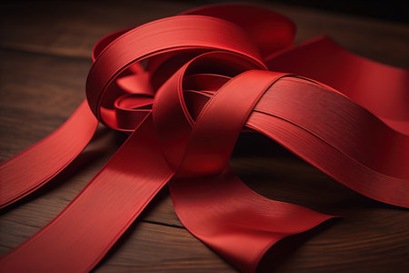 Shiny satin ribbon in brown color isolated on white background. ai generativeの素材