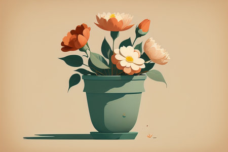 Flowerpot with daisies. Vector illustration in retro style. ai generativeの素材