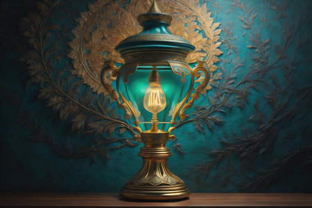 Lantern on a wooden table and a dark background. ai generativeの素材