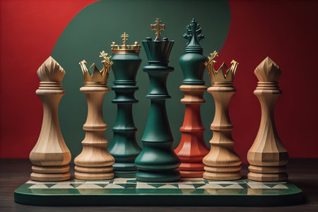 Different chess piece on a solid color background. ai generativeの素材