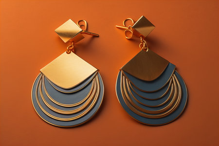 Earrings made of gold on a solid color background close up. ai generativeの素材