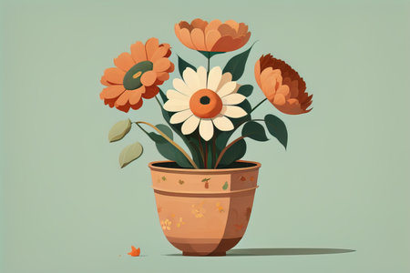 Flowerpot with daisies. Vector illustration in retro style. ai generativeの素材