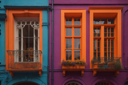 Colorful windows of a typical house in the city, ai generativeの素材