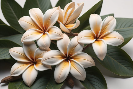 Beautiful white lilies on solid color background, closeup. Floral decor. ai generativeの素材
