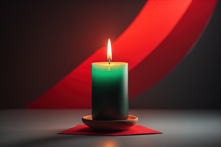 Creative burning candle on a wooden background. ai generativeの素材