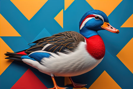 Beautiful duck on a solid color background. ai generativeの素材